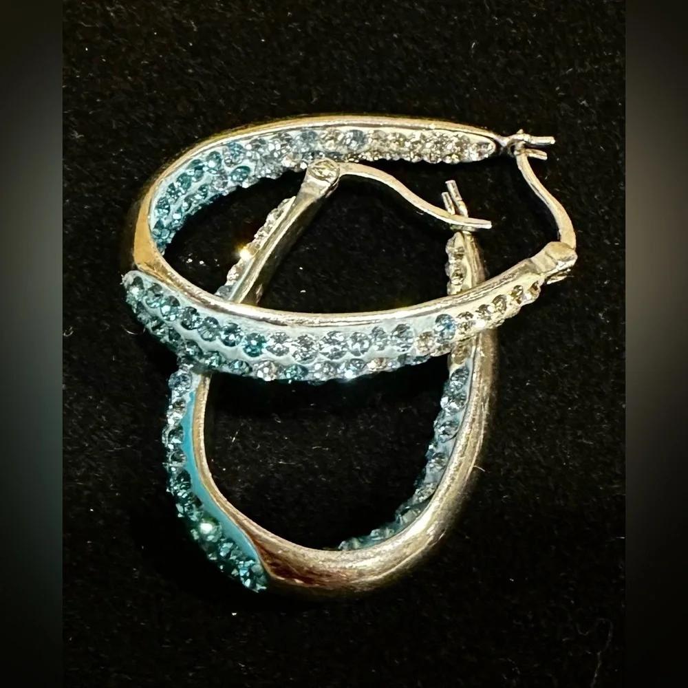 925 Sterling Silver Blue Butterfly Necklace & Earrings Set Enamel Rhinestones - Picture 6 of 6